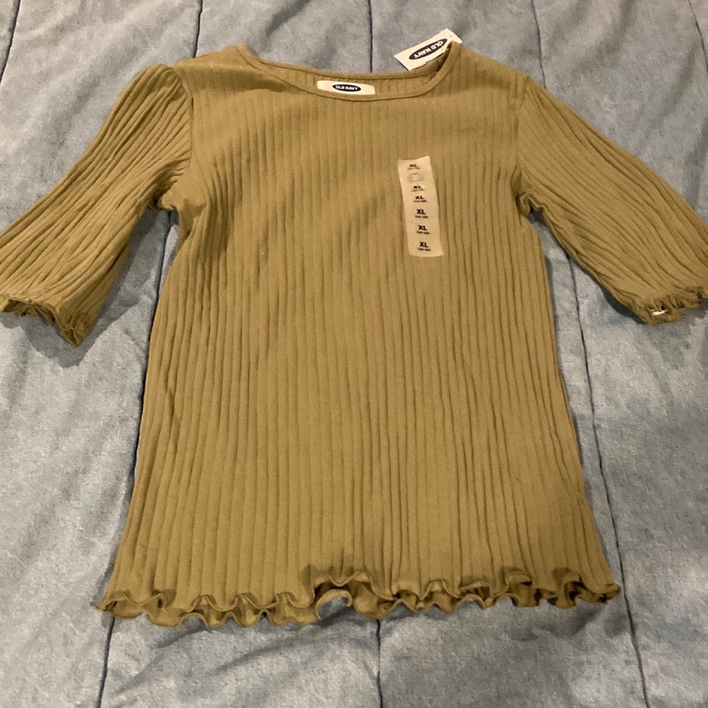 New NWT girls XL Old Navy olive ribbed 3/4 sleeve shirt
